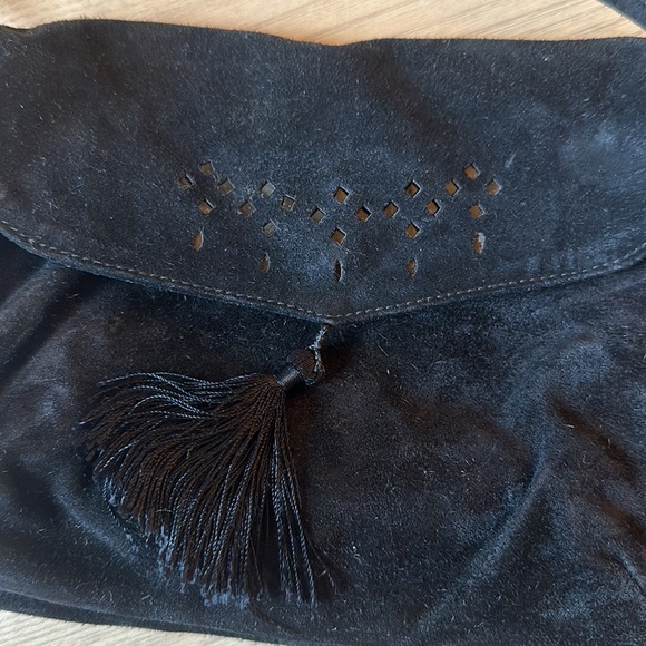 Vintage crossbody bag suede black tassel 70s 80s Italy - Picture 5 of 12